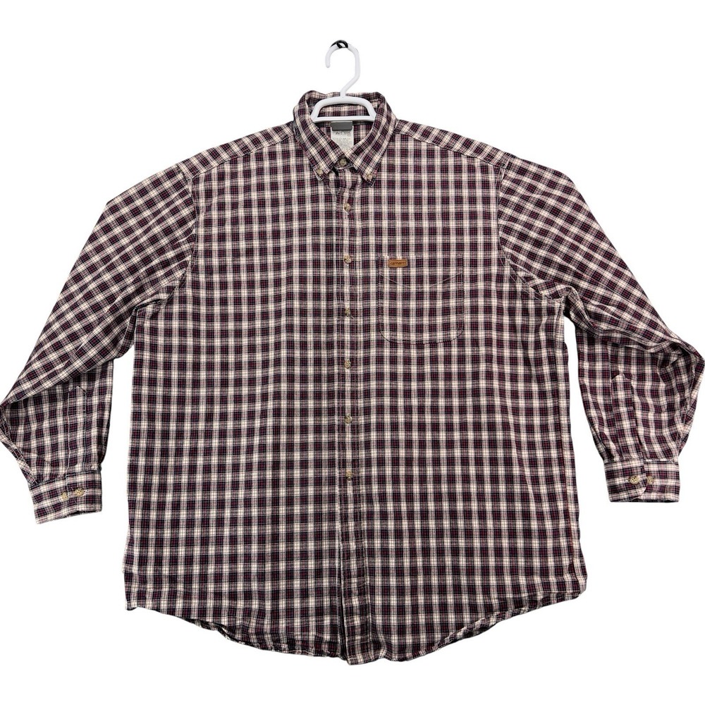 Carhartt Plaid Button Front Shirt Mens XL Large Regular Red Blue Long Sleeve Wor